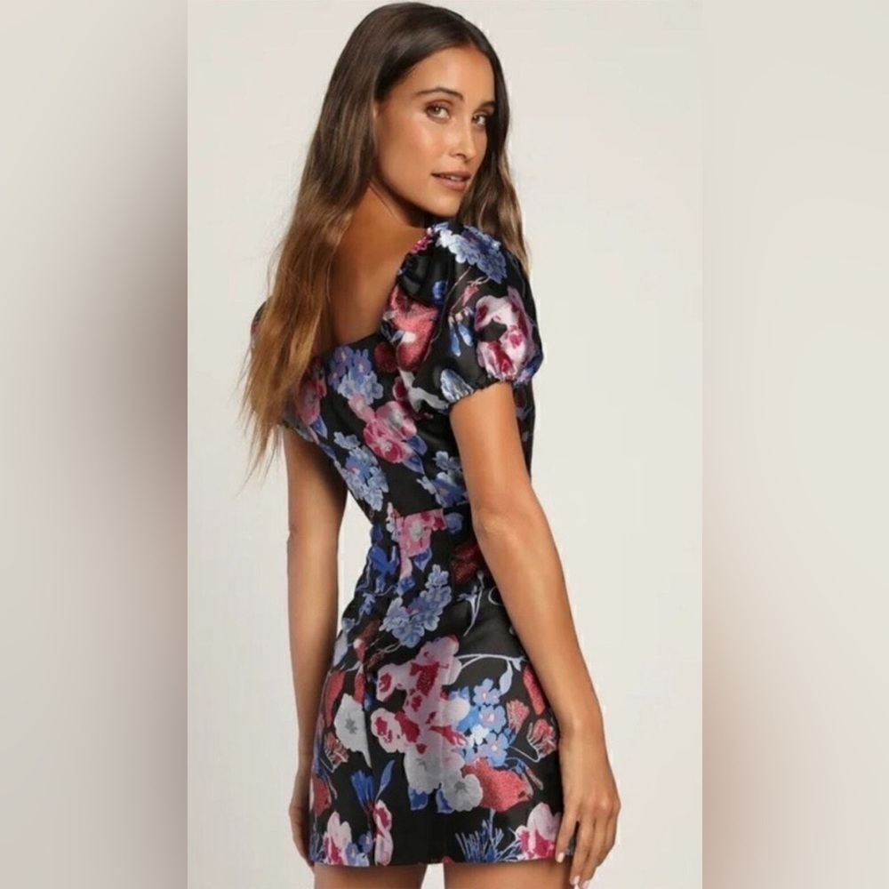 NWT Multi floral Jacquard Puff Sleeve Dress - Picture 2 of 8